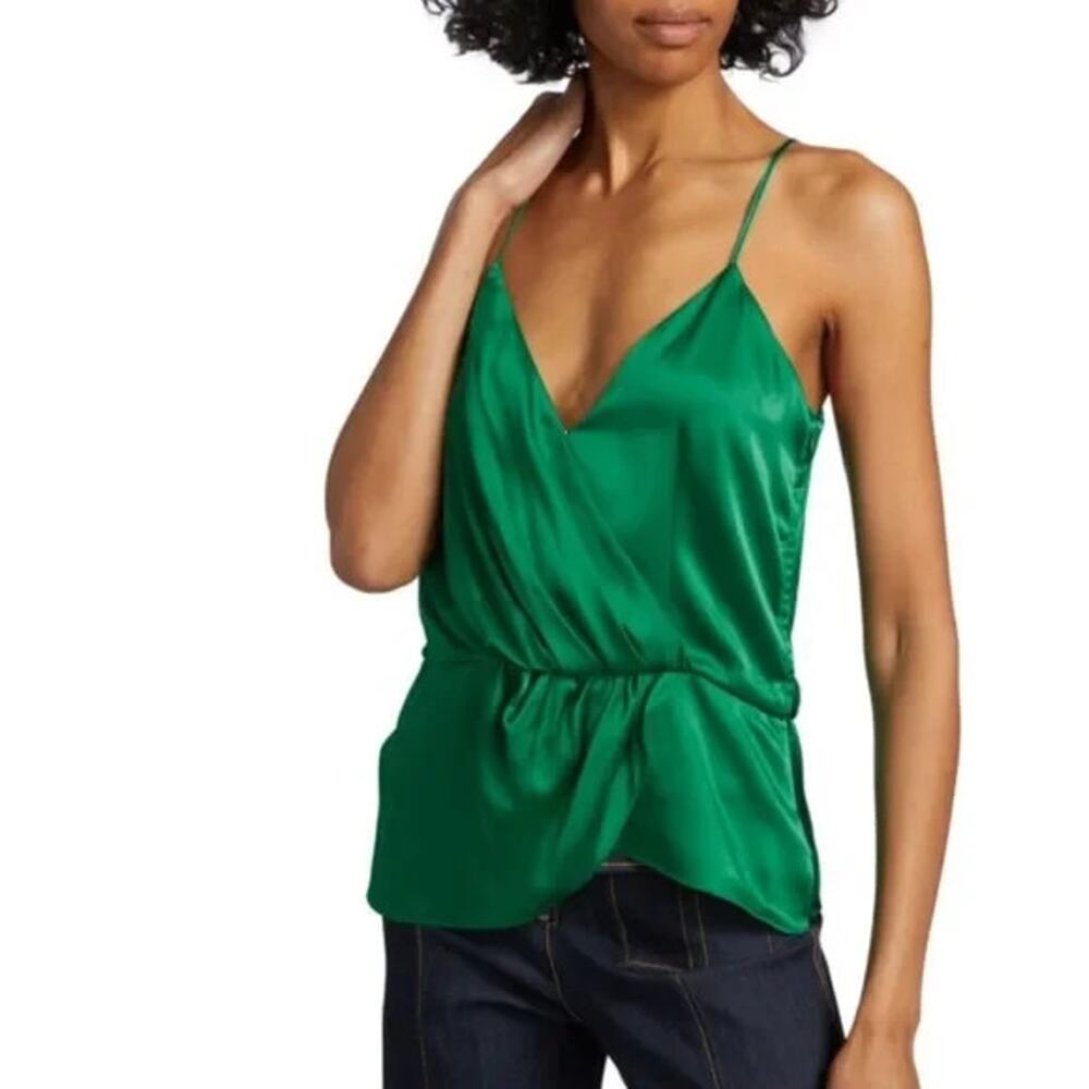 CINQ A SEPT Green Mirin Faux Wrap Silk Cami Tank Top Size XS